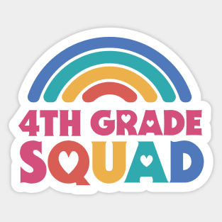 Cute School Teacher 4th Grade Squad with Retro Rainbow and Hearts Sticker